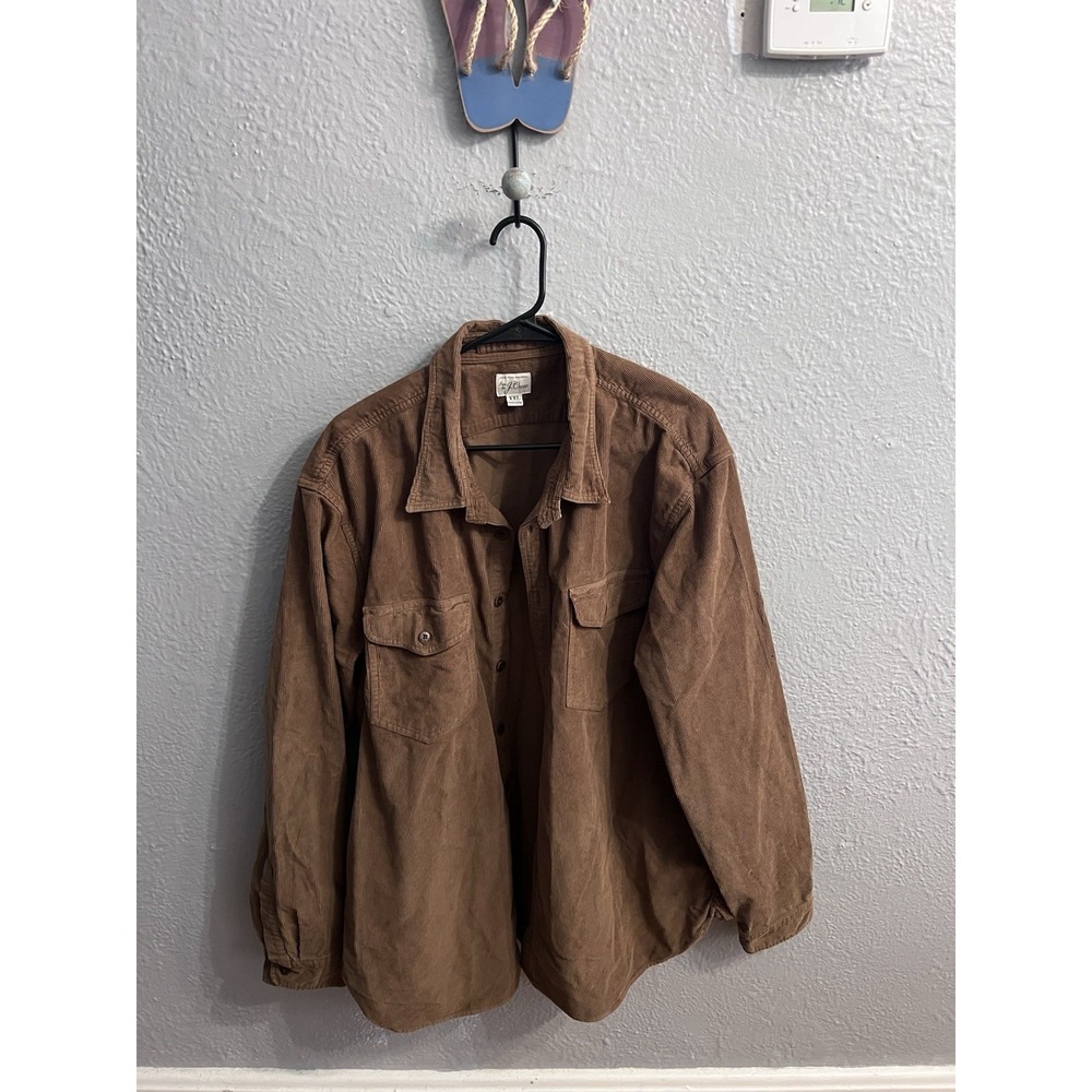 J Crew Shirt Mens Brown Corduroy Button Up Long Sleeve Flap Pockets Size XXL